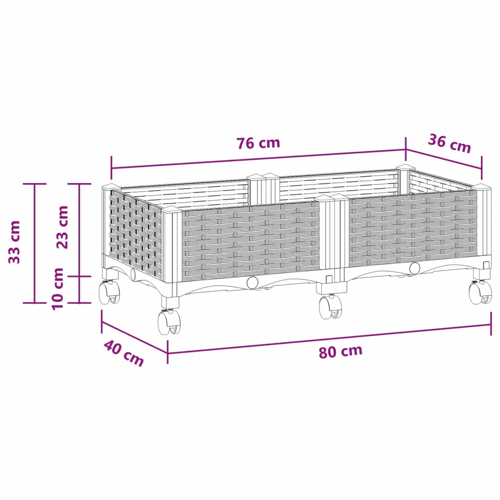 Vaso da Giardino con Ruote Grigio Chiaro 80 x 40 x 33 cm PP 3422957