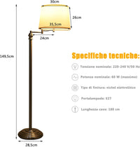 Lampada da Terra Design e Vintage, Lampada a Stelo da Terra con Braccio Girevole, Ideale per Soggiorno, Camera da Letto e Studio