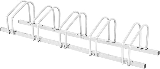 Rastrelliera per Biciclette, Portabiciclette Parcheggio Organizzatore per 4/5/6 Bici, Parcheggio per Biciclette, Telaio d'Acciaio (Argento, 5 Bici)