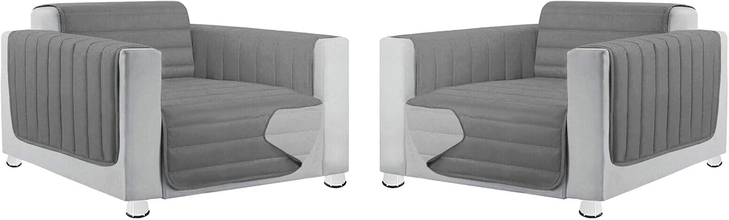 Coppia Set 2 Pezzi Copripoltrona Universale Imbottito Morbido Double Face Elegante Grigio