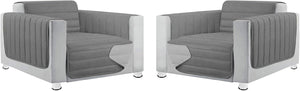 Coppia Set 2 Pezzi Copripoltrona Universale Imbottito Morbido Double Face Elegante Grigio