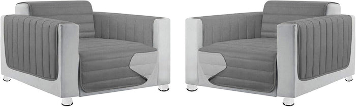 Coppia Set 2 Pezzi Copripoltrona Universale Imbottito Morbido Double Face Elegante Grigio