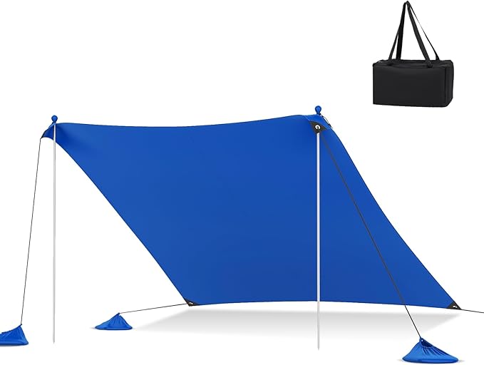Tenda da Spiaggia Portatile, Tenda Protezione dai Raggi UV, con 4 Sacchetti di Sabbia, Borsa per il Trasporto, Parasole per 4-8 Persone, 300 x 300 x 200 cm (Blu)