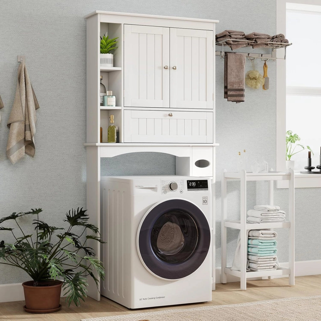 Armadietto WC con ante mobile da bagno autoportante sopra la toilette, armadietto per lavatrice con mensola da bagno regolabile, 80 cm x 21 cm x 165 cm