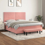 Giroletto a Molle con Materasso Rosa 160x200 cm in Velluto 3137796