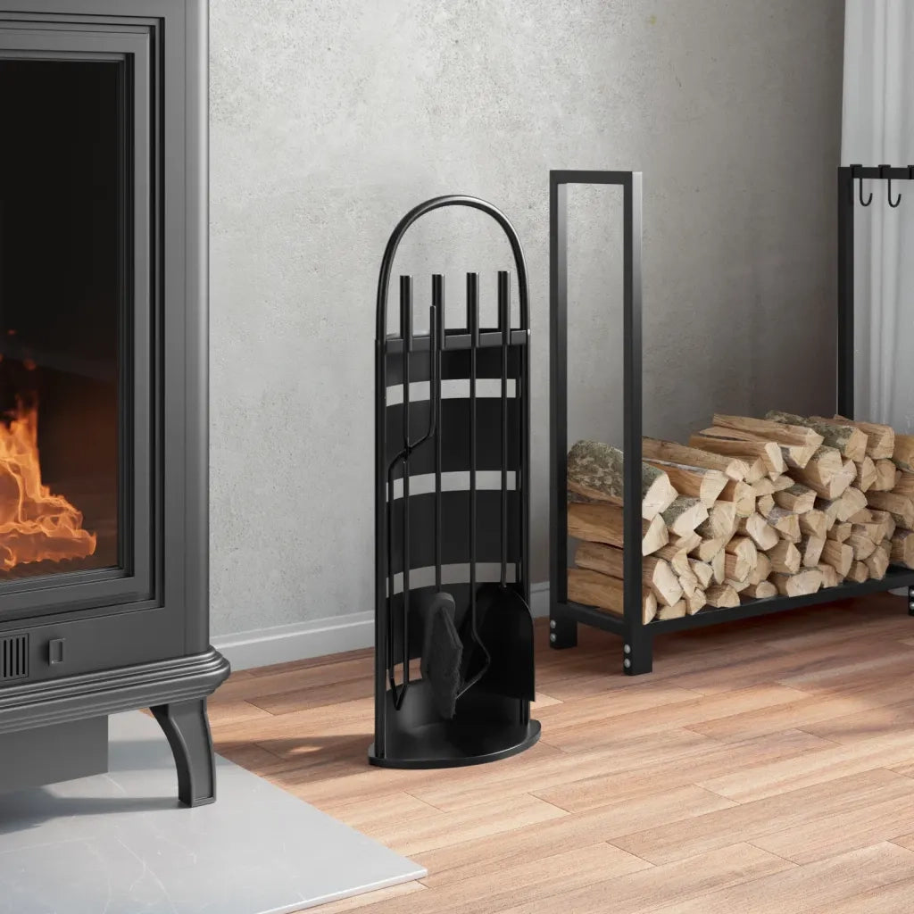 Set di attrezzi per camino 5 pezzi 23x15x66 cm in acciaio 156374