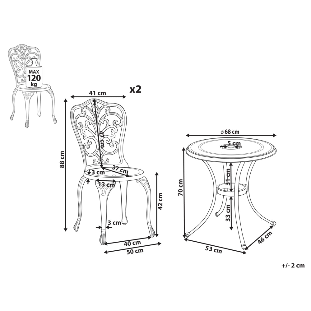 Set da giardino Bistro Tavolo e sedie in metallo marrone in stile vintage per esterni