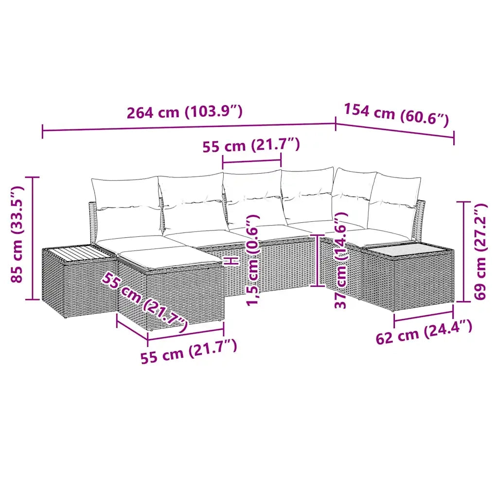 Set Divano da Giardino con cuscino 6 pcs Grigio polyrattan 3348120