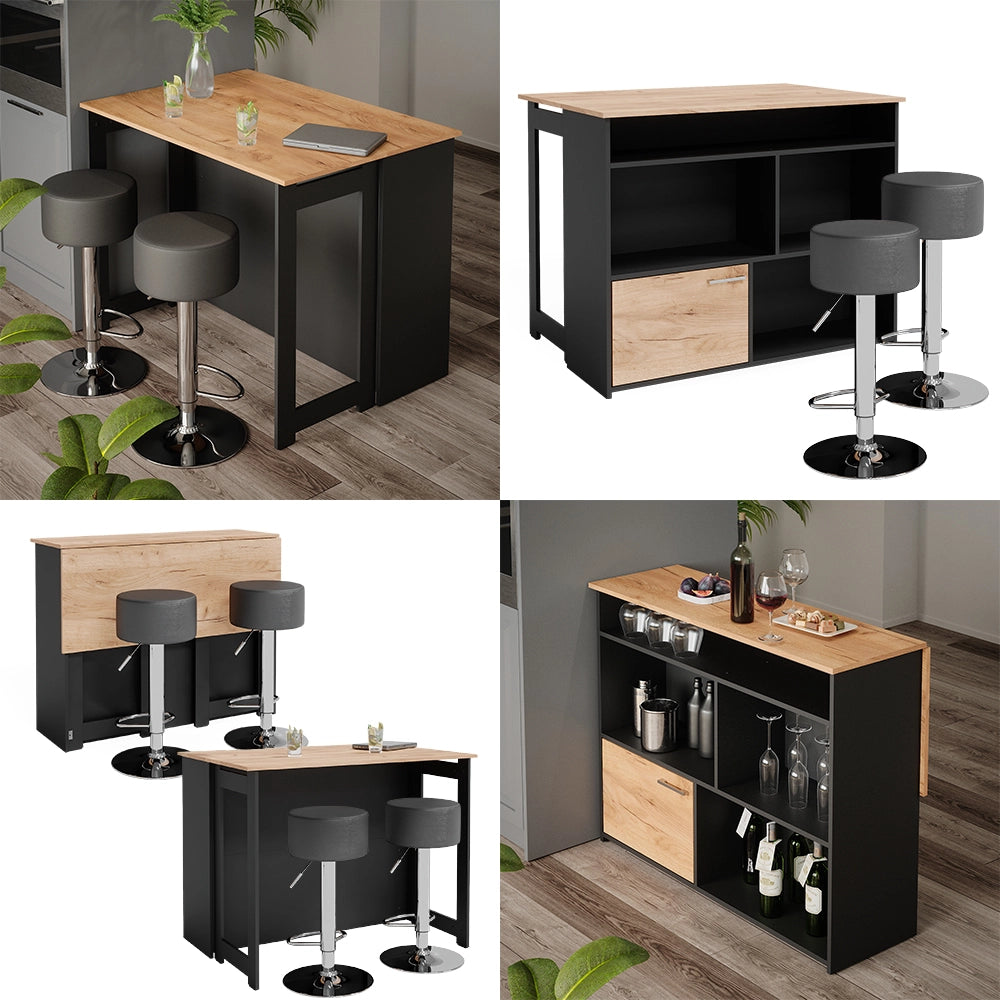 Vicco Set di tavoli da bar Quercia dorata/antracite 116 x 37 cm con 2 sgabelli da bar