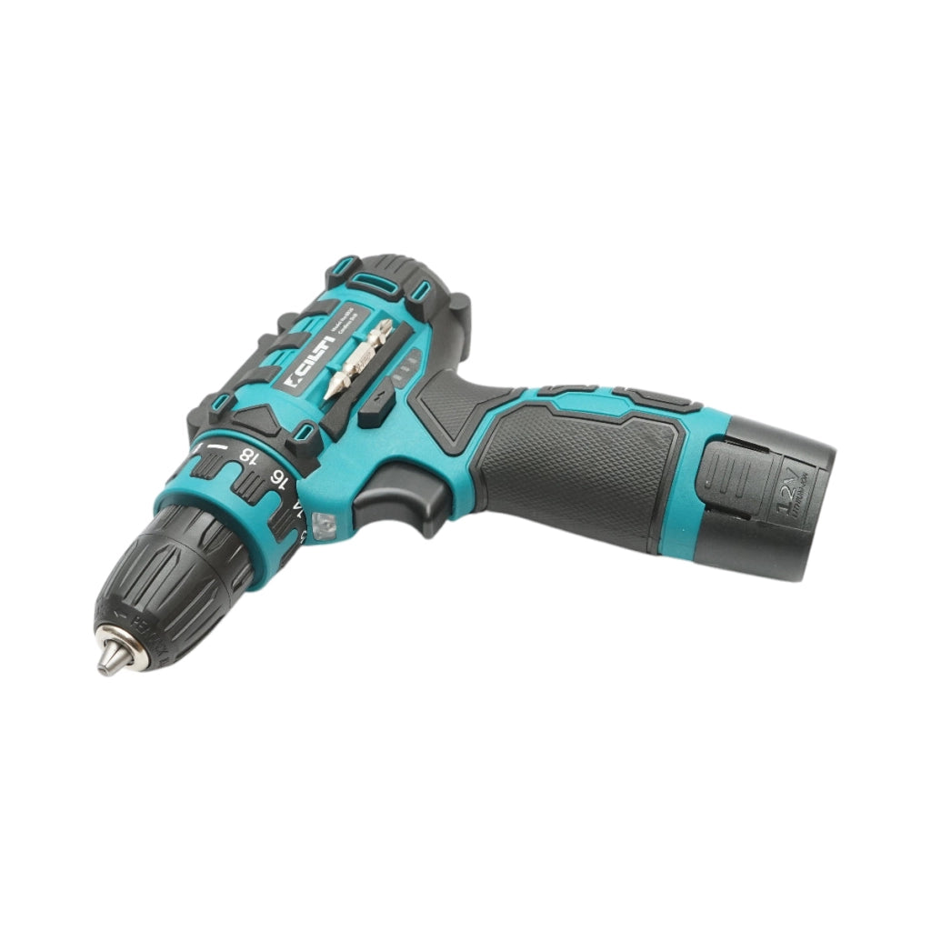 Trapano e avvitatore con 2 batterie al litio 12V/1,5Ah, coppia 17-19Nm