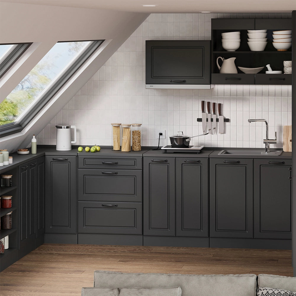 Mobile cucina sottotetto R-Line Antracite rustico/Antracite 60 cm senza inclinazione con 2 ante Vicco