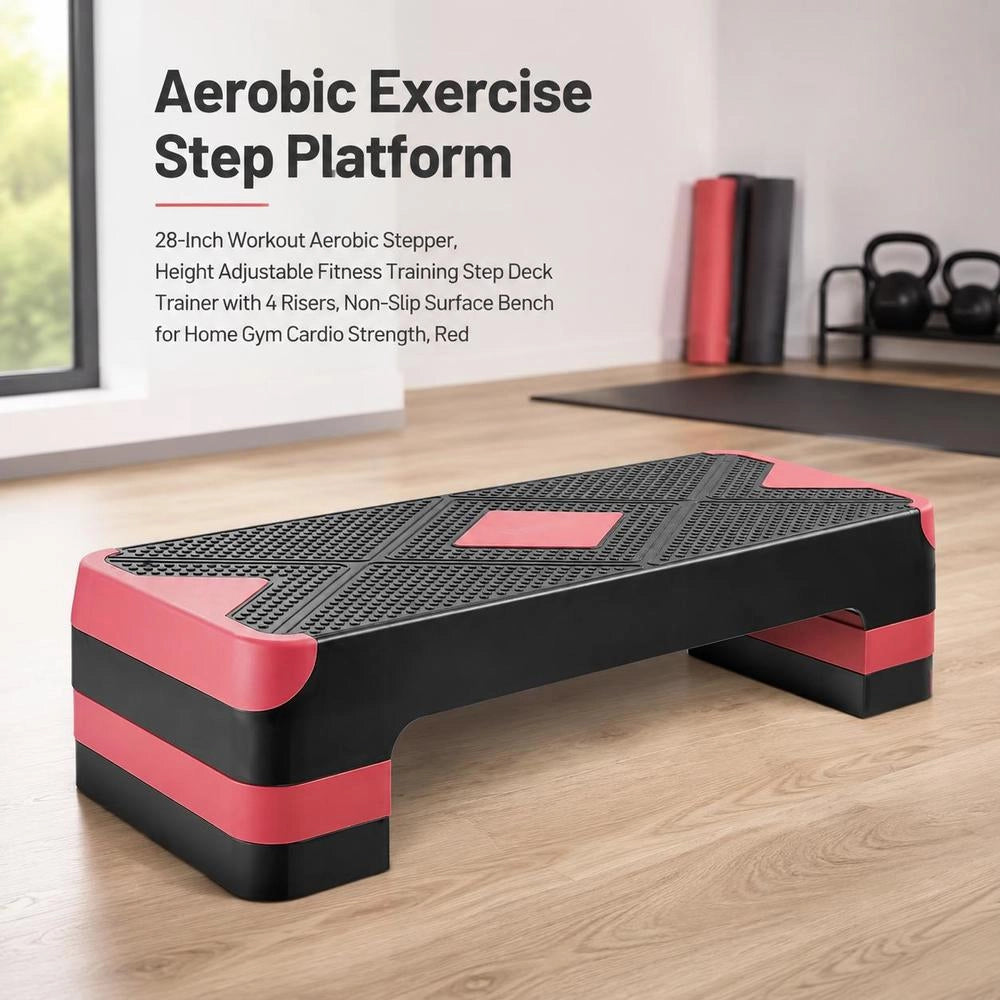 Aerobic Step Board, Height-adjustable Training Board (10.6-20.32 Cm), Stepper Fitness With 250 Kg Load Capacity, Non-slip Surface Bench For Home Gym, Cardio Strength Training, Red