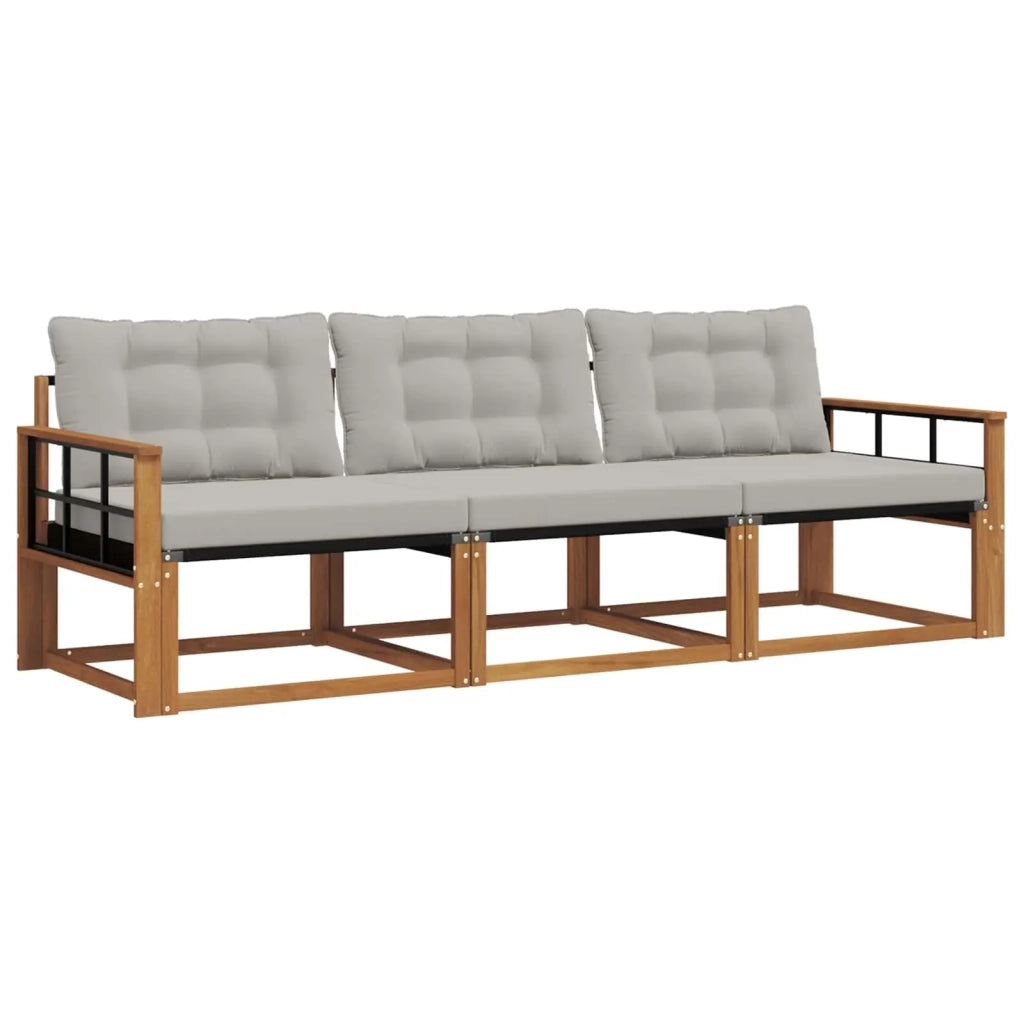 Set di divani da esterno 3 pcs Grigio Naturale e Chiaro