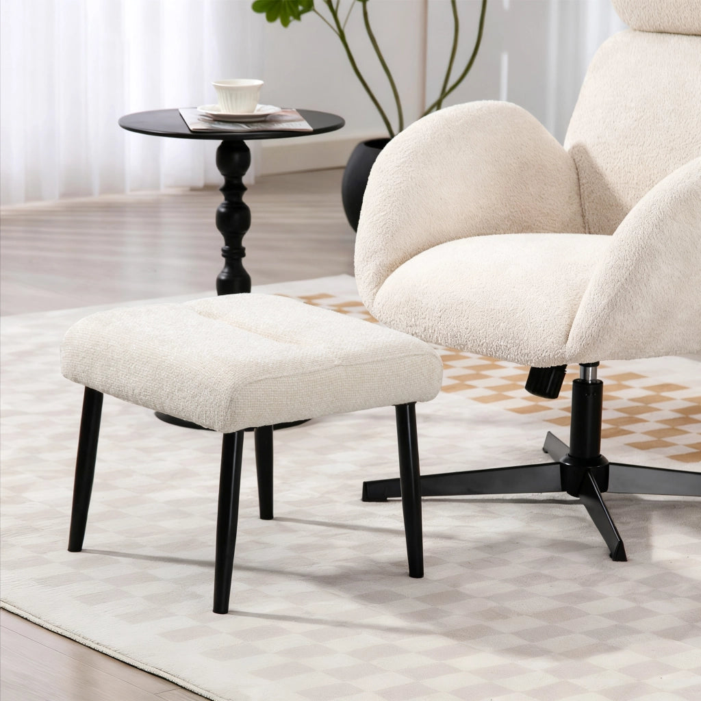 Poggiapiedi con cuscino imbottito ¨C zephmum ¨C 45x41x38 cm, crema, tessuto chenille