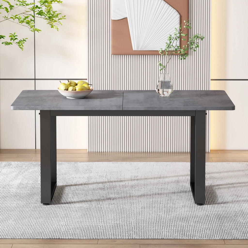 Tavolo da Pranzo Rettangolare con Piedini Regolabili; Stile Industriale; in Truciolato e Metallo; Nero e Grigio