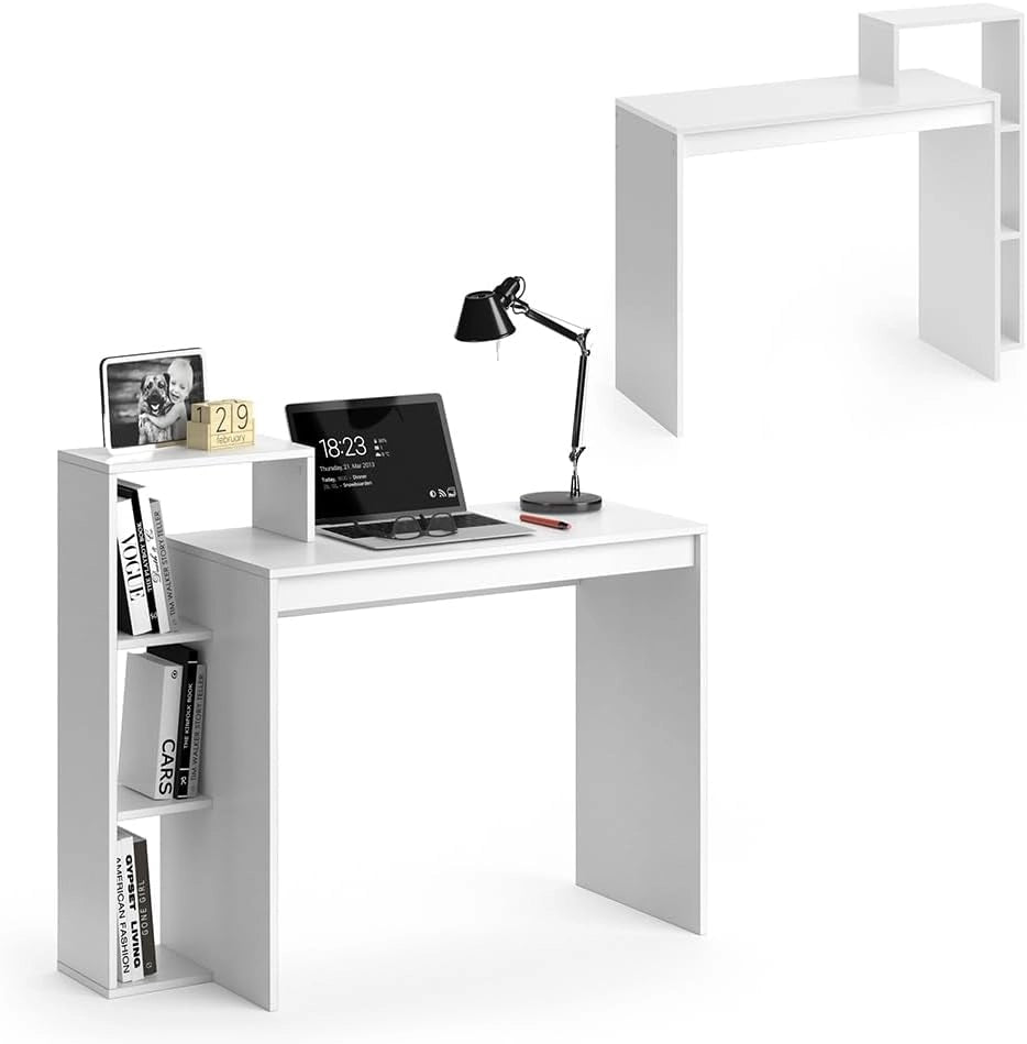 Scrivania con ripiani Leo, Bianco, 110 x 40 cm