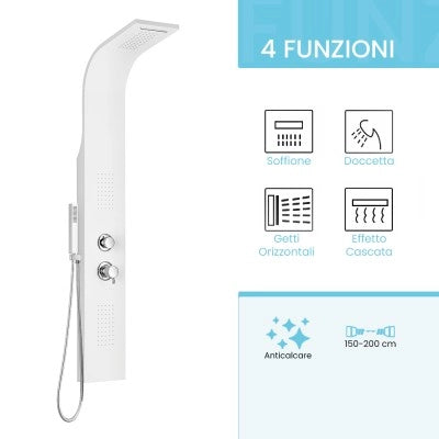 Colonna doccia idromassaggio in alluminio bianco opaco con 4 getti