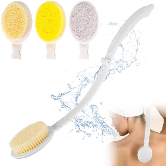 Rugborstel 3 in 1 con lunghe setole, doccia a spazzola con lunghe setole, spazzola per doccia rimovibile per uomo e donna, anziani con limitata mobilità dell'arto superiore