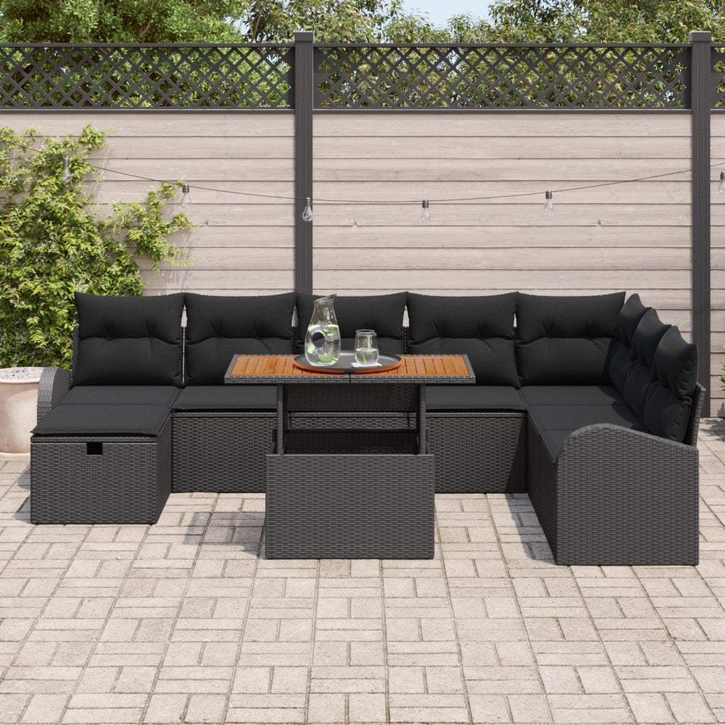 Set Divani Giardino 9 Pezzi Cuscini Nero Polyrattan