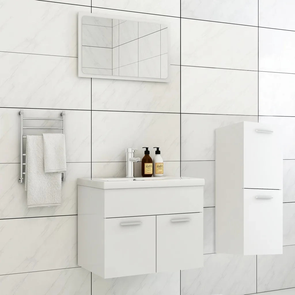 Set Mobili da Bagno | Armadio da bagno Bianco in Legno Multistrato