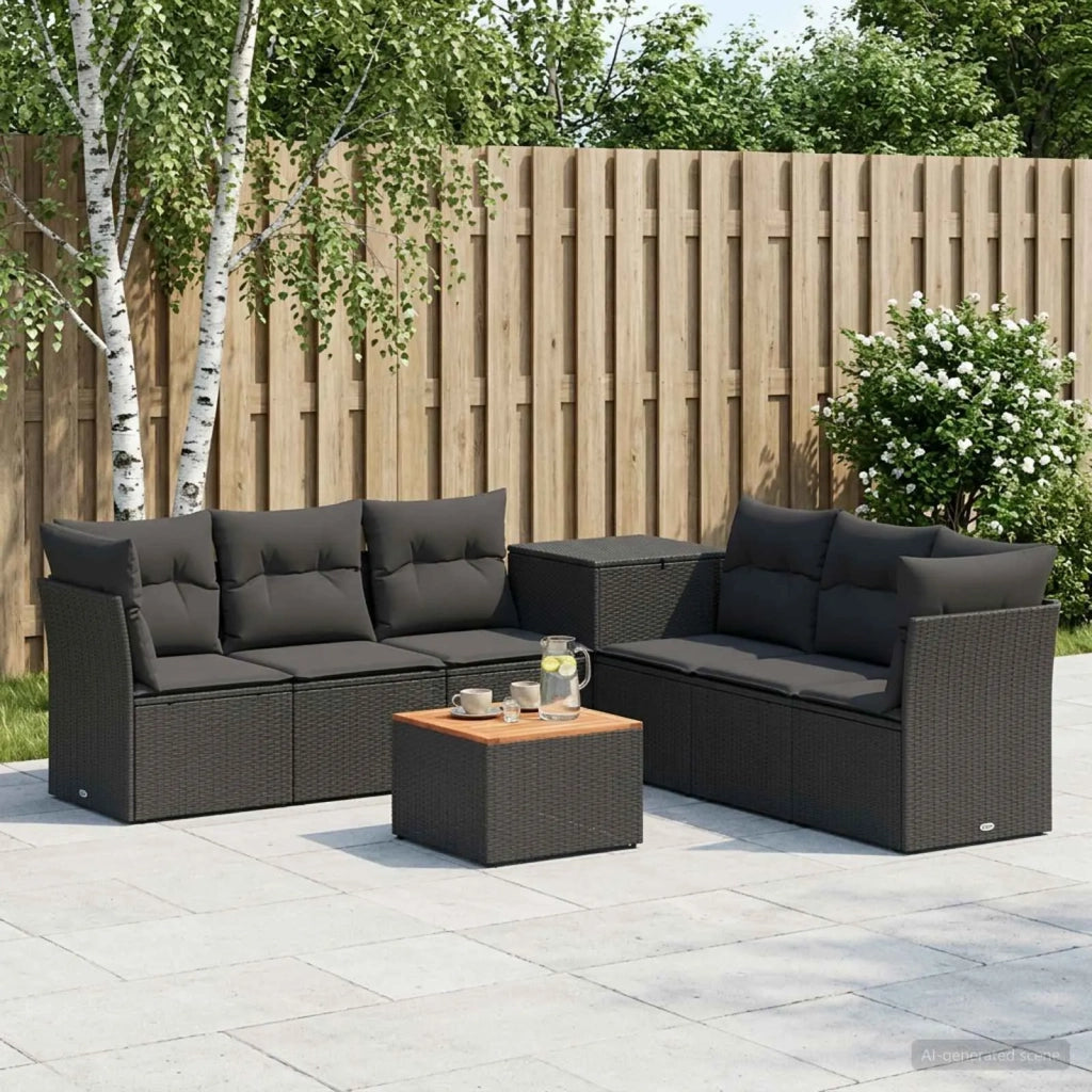 Set di divani 8 pz Nero Rattan sintetico e Acciaio 3448266
