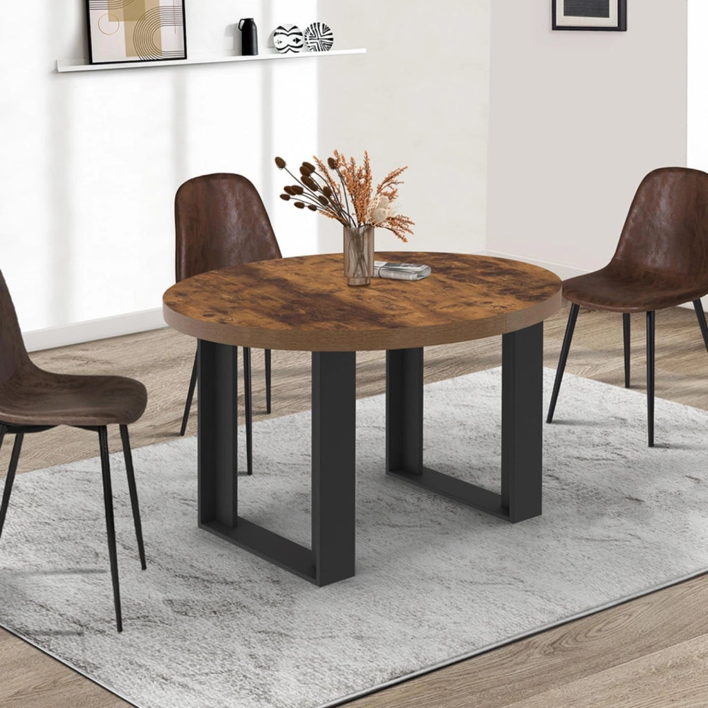 Tavolo da pranzo rotondo allungabile PHOENIX 4-6 persone in legno scuro effetto invecchiato e nero 110-150 cm
