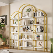 Libreria 170x26x190 cm a 5 ripiani con decorazione a nuvola in metallo e MDF bianco e oro