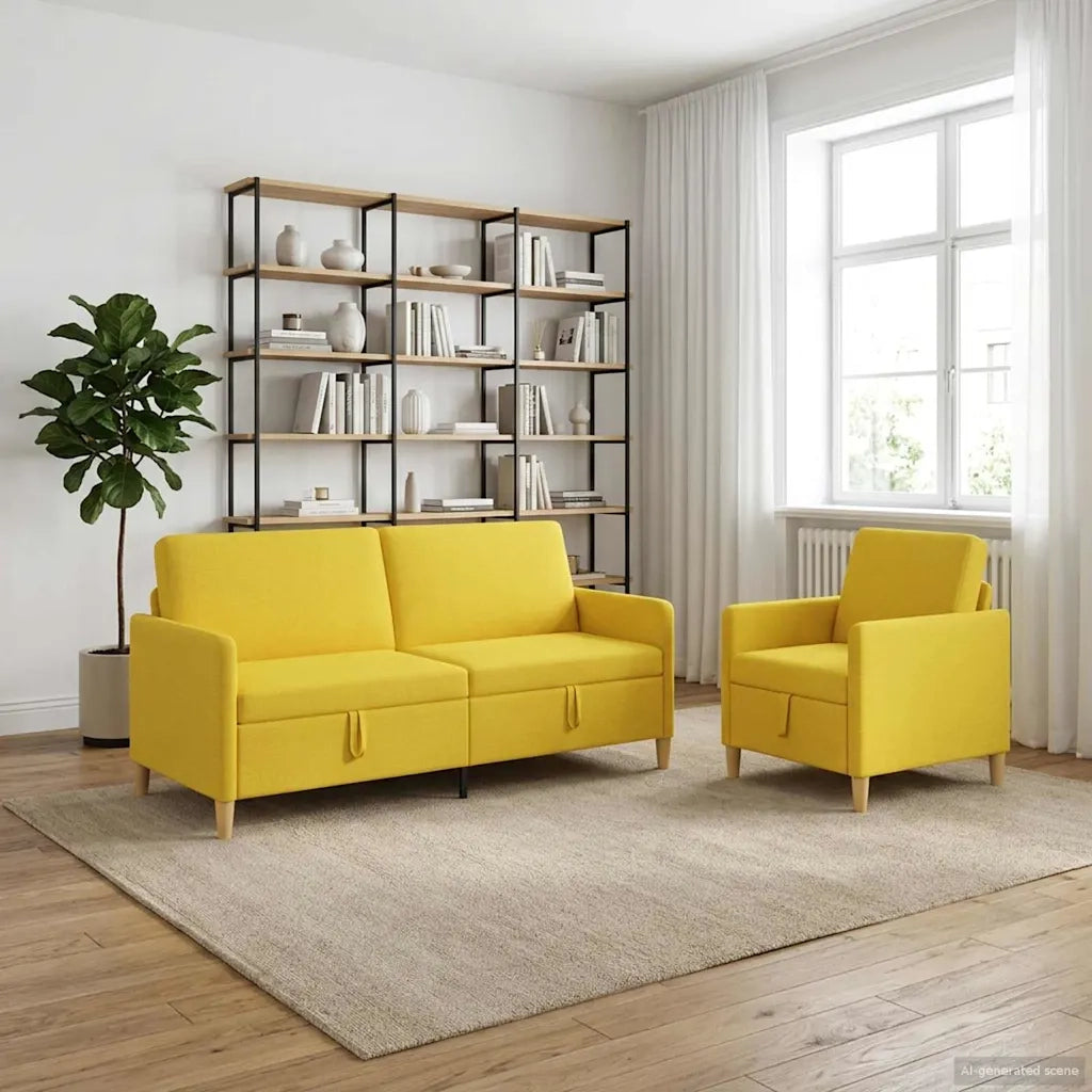 Set di Divani con Storage 2 pcs Giallo Chiaro Poliestere 3429214