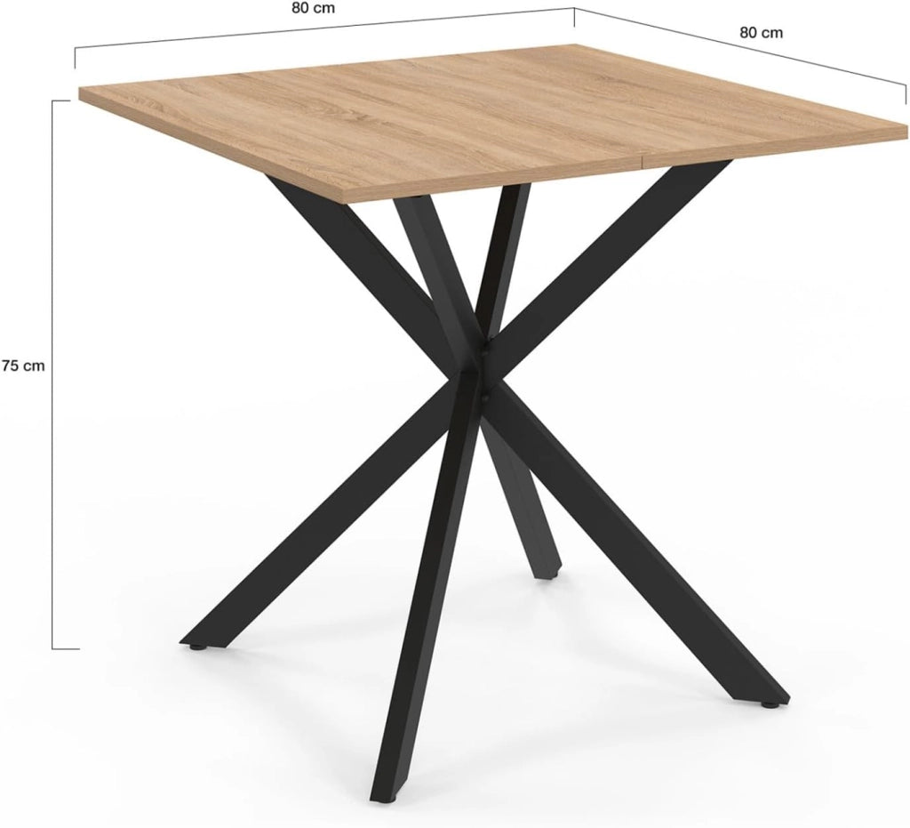 Tavolo da pranzo quadrato ALIX per 4 persone con gambe in legno e ragno nero 80 cm