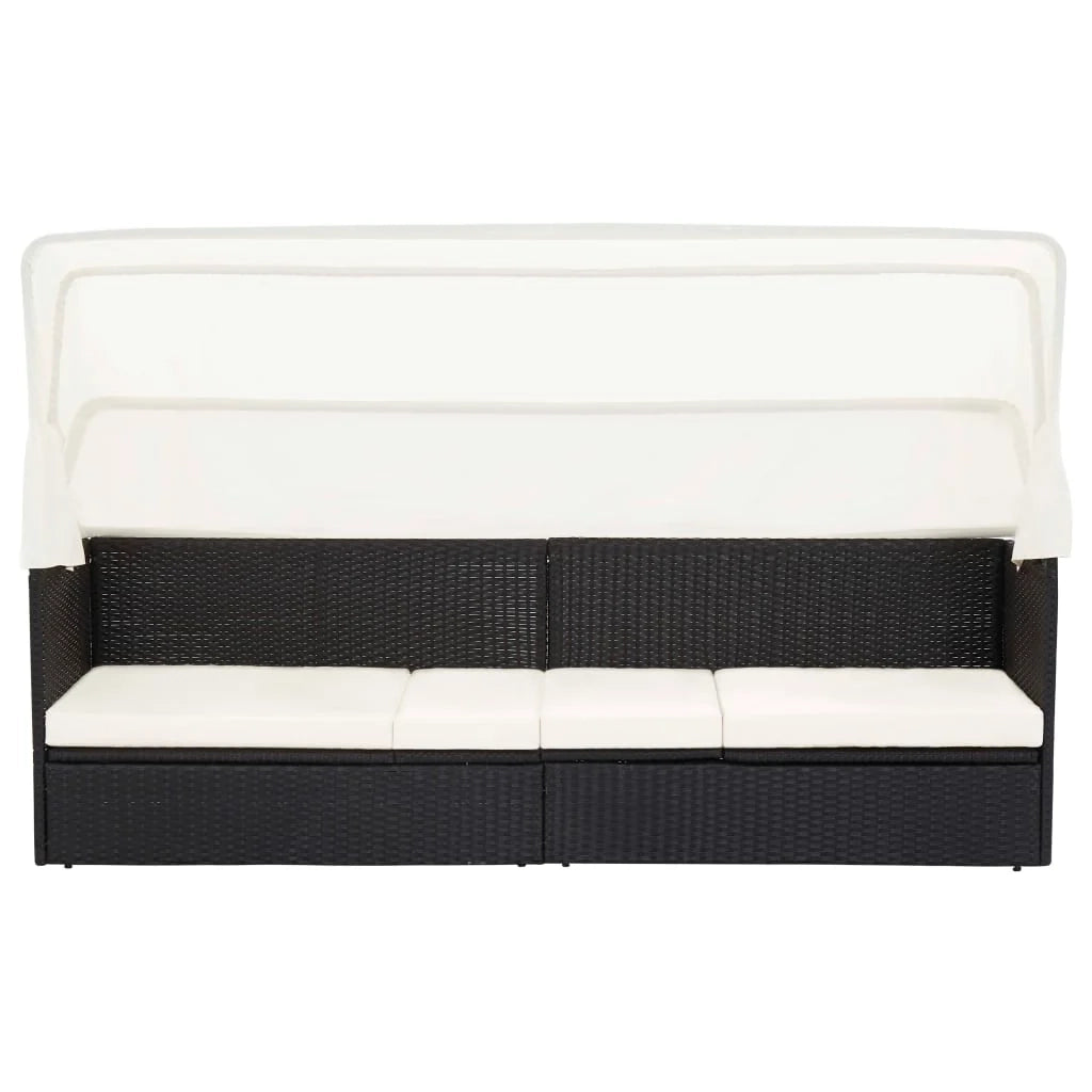 Lettino prendisole sedia a sdraio lettino prendisole letto da giardino mobili da esterno per patio con baldacchino in vimini nero 02_0012278