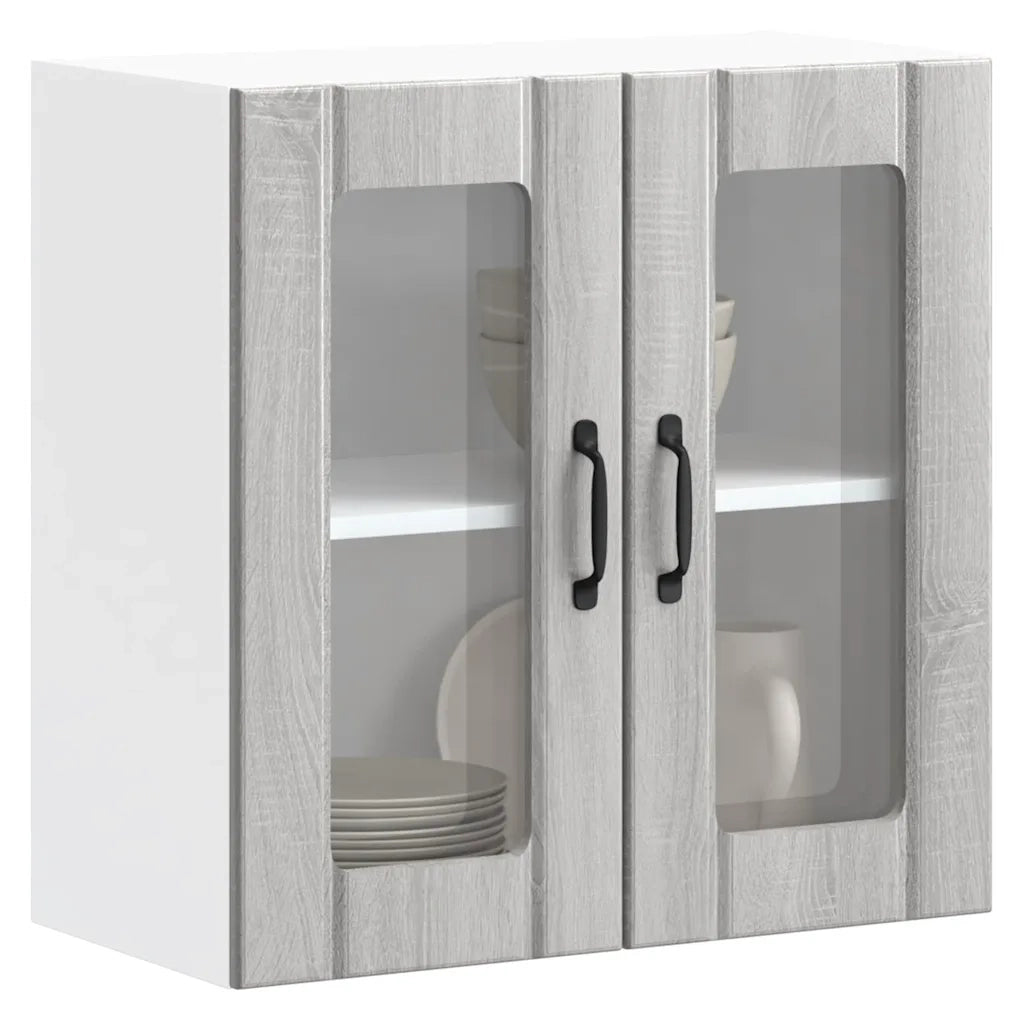 Pensile da Cucina con Porta in Vetro Lucca Grigio Sonoma 853913