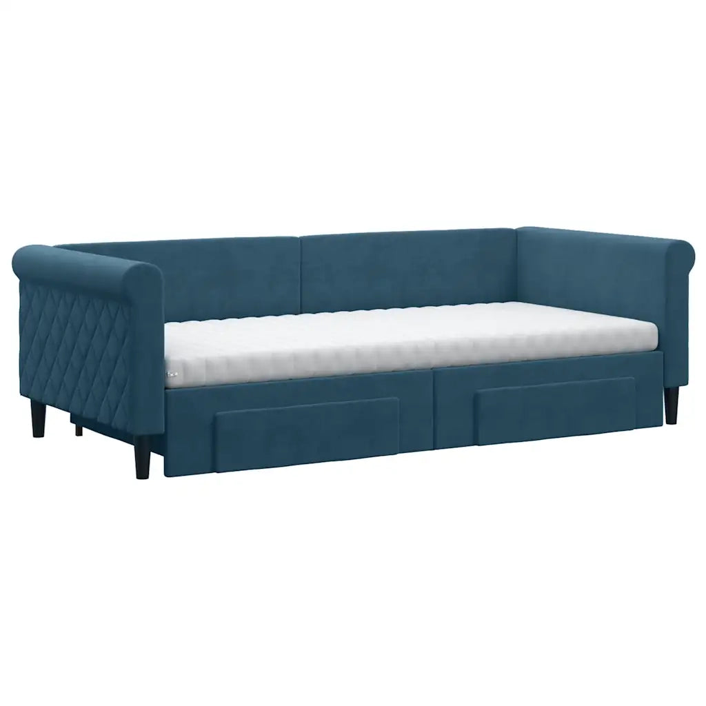 Divano Letto Estraibile con Cassetti Blu 90x200 cm in Velluto 3197842