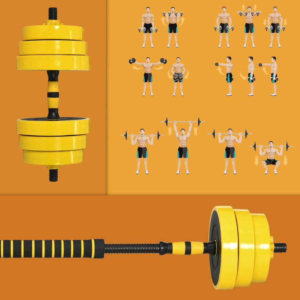 Set di manubri regolabile 3 in 1 ¨C Zephmum ¨C Giallo e nero, 25 kg, 12 piastre, 3 aste
