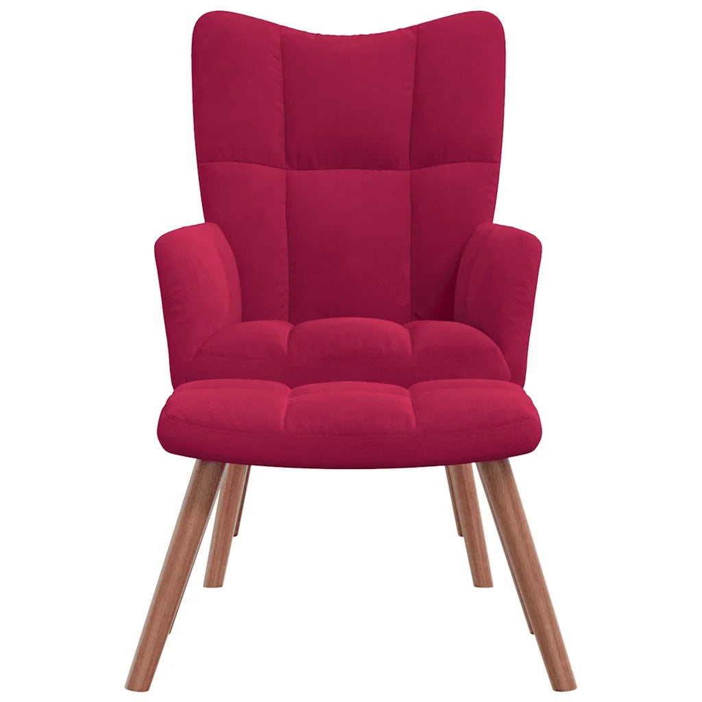 Divano Sedia-Poltrona Relax con Poggiapiedi Rosso Vino in Velluto 624754