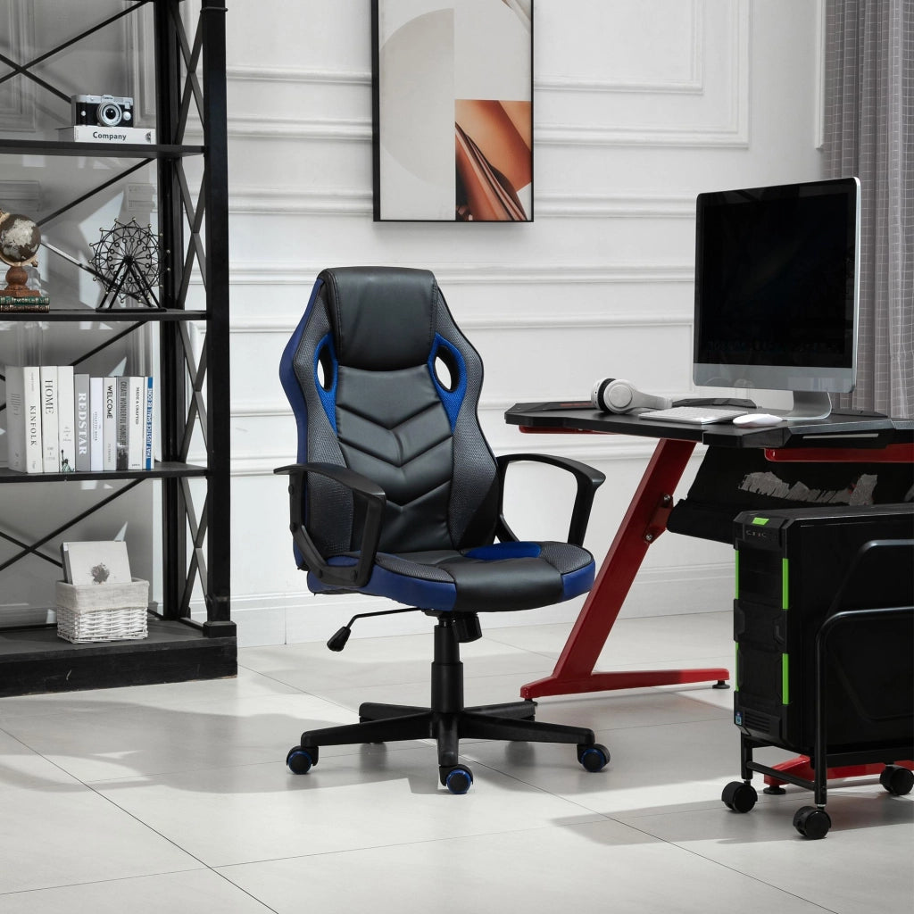Sedia da Gaming Girevole Reclinabile in Similpelle  Nera e Blu