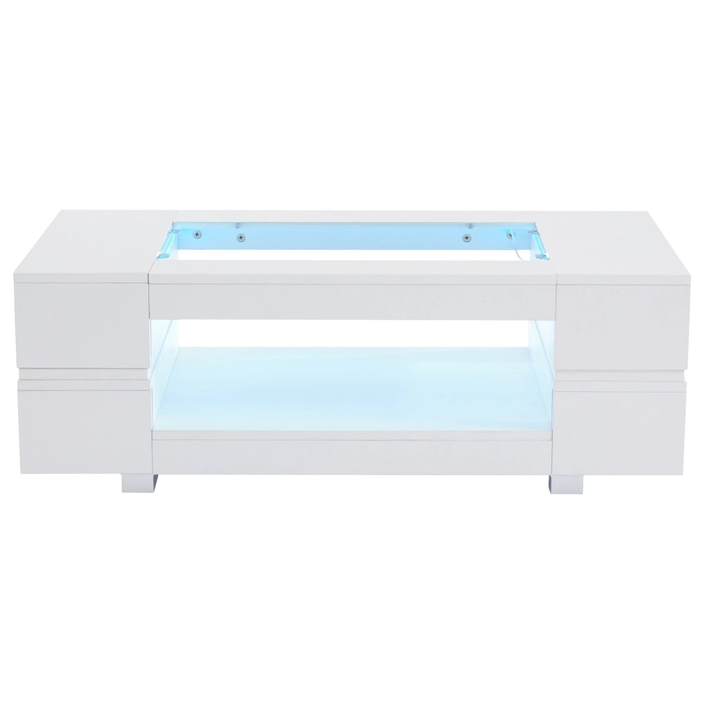 TAVOLINO DA SALOTTO LED 100 x 50 x 35 cm Bianco in pannello di legno