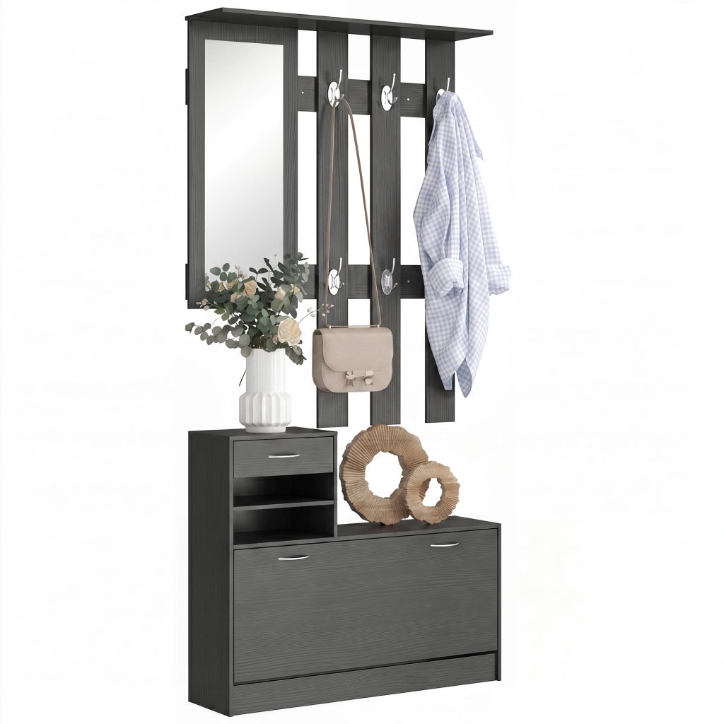 Set Mobile Ingresso con Specchio Appendiabiti e Scarpiera ¨C Xylo ¨C 6 Ganci Nero