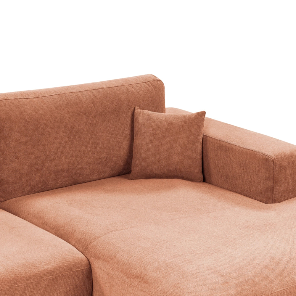 Divano angolare lato sinistro in Tessuto imbottito rosso chiaro con Cuscini 3 posti stile moderno minimalista