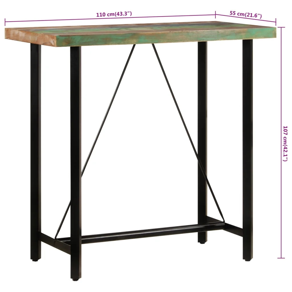 Tavolino da Bar 110x55x107cm Legno Massello di Recupero e Ferro 356373