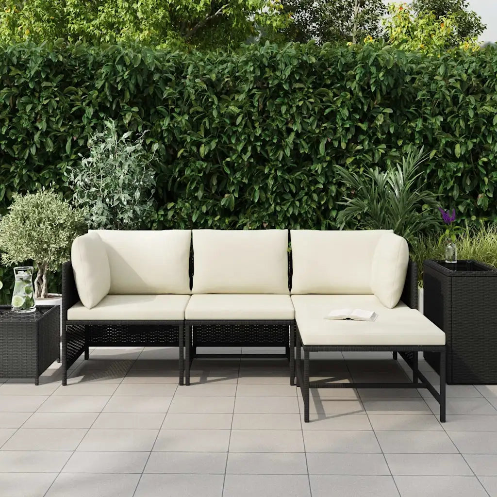 Salotto da Giardino-Set Divani da Giardino4 pz con Cuscini in Polyrattan Nero 819268