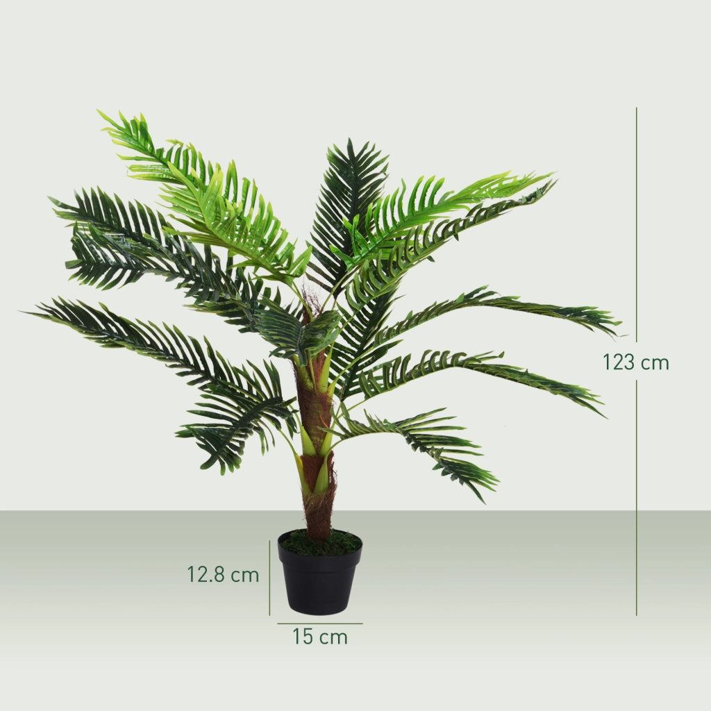 Pianta Artificiale Palma Cycas Alta 123cm per Interno ed Esterno con Vaso Incluso