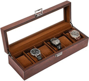 Cassa orologio in legno con 6 compartimenti, cassa orologio con coperchio in vetro, organizzatore orologio con cuscino orologio, cassa orologio per uomini, cassa orologio con coperchio in vetro - Espresso