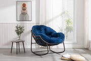 Sedia a dondolo in rattan con schienale imbottito per giardino e terrazzo in acciaio blu navy