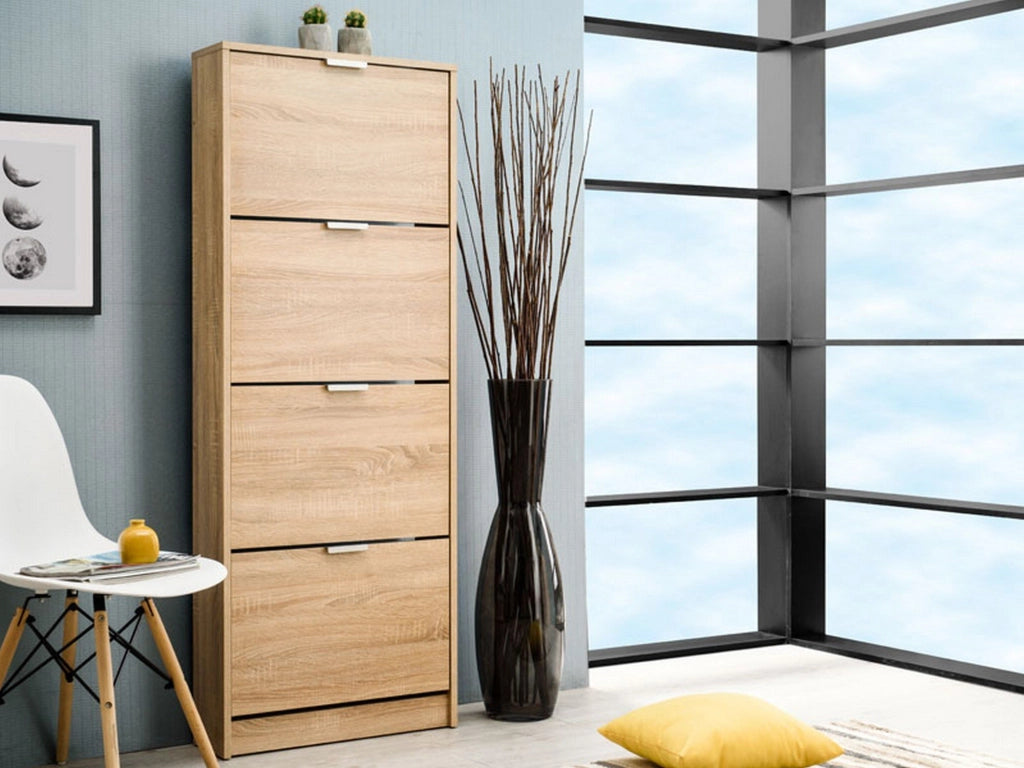 Mobile Portascarpe Pesche, Scarpiera un Ripiano, 58x18x155.5h cm Marrone Rovere Chiaro