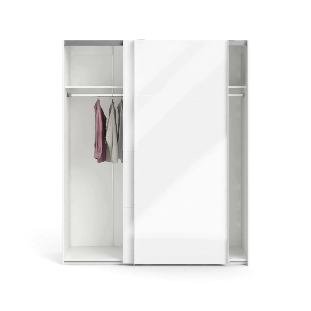 Guardaroba 2 ante Portlouis, Mobile camera da letto, Cabina armadio portabiti, Armadio appendiabiti, 182x62 h220 cm, Bianco lucido