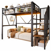 Letto a soppalco singolo 90×200 cm con ripiani a gradini; LED e vano aperto; senza materasso; metallo; nero
