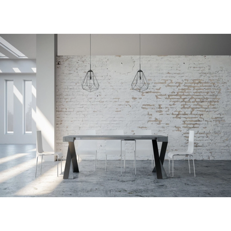 Consolle allungabile 90x40/300 cm Diago telaio Antracite - Cemento