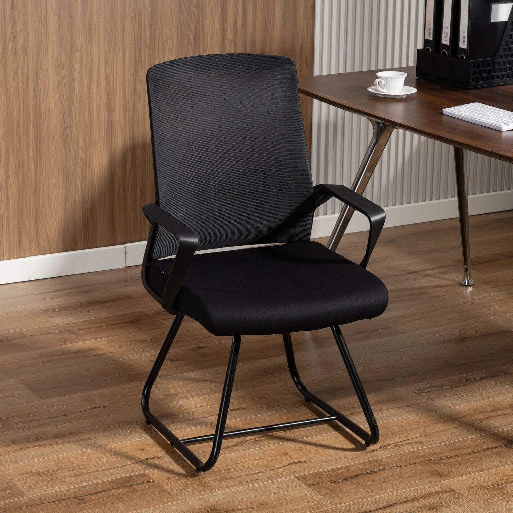 Sedia da Ufficio Senza Ruote Ergonomica con Braccioli per Sala d'Attesa, Nero