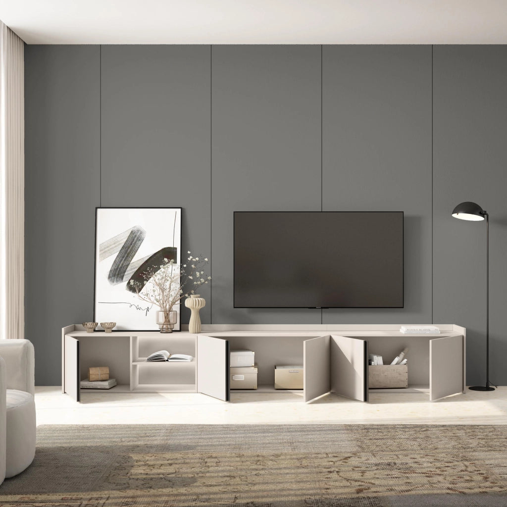 Mobile TV Soggiorno, 309x50x35 cm, Per TV fino a 80", LED, Beige
