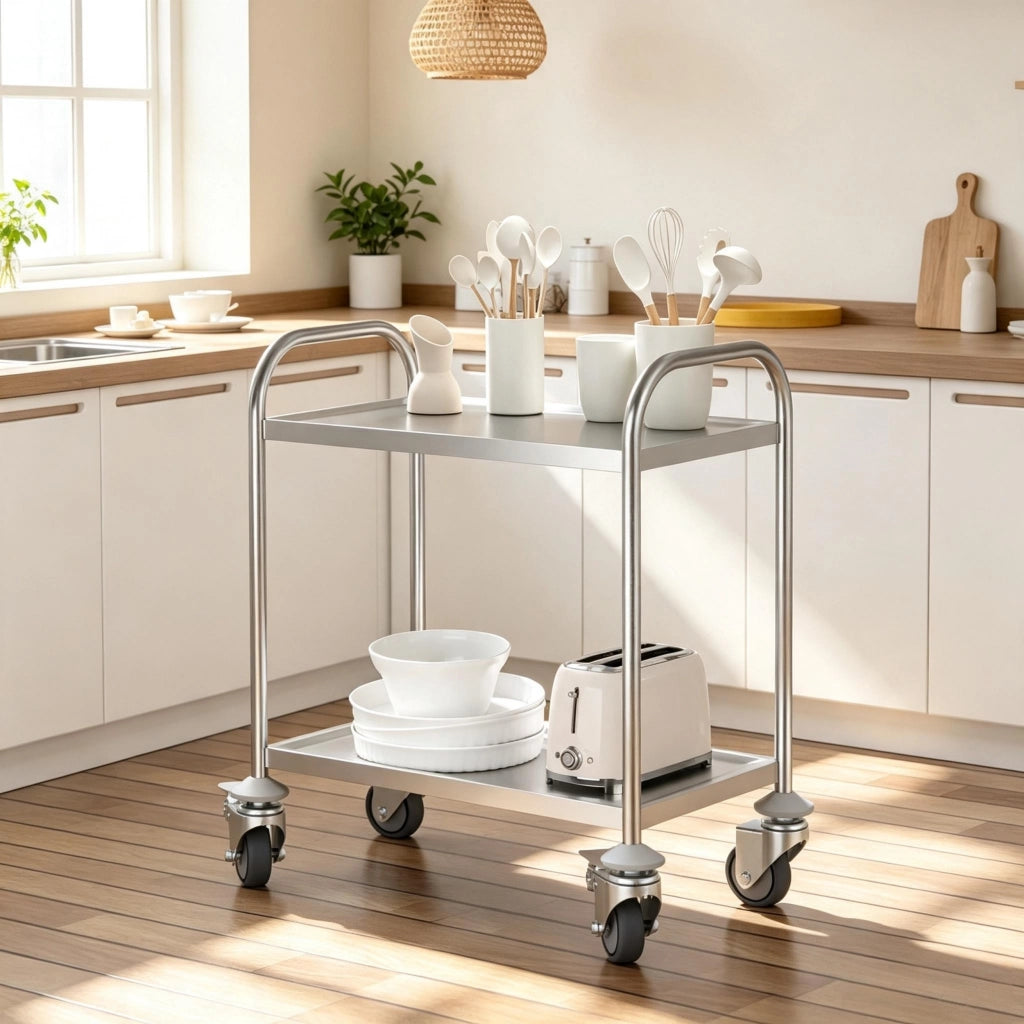 CARRELLO DA CUCINA 80x45x82 cm Grigio in Acciaio Inossidabile Cromato